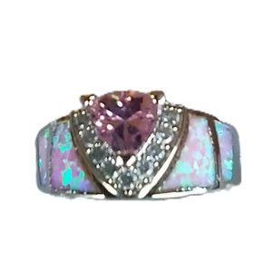 Trilliant Cut Lab Created Pink Sapphire Ring size 8